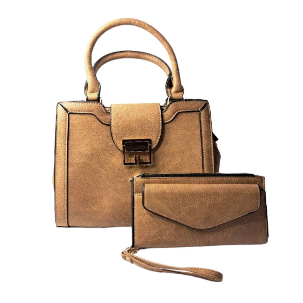 Women's 2 Piece Set Tan & Gold Tone Handbag/Crossbody & Wallet‎